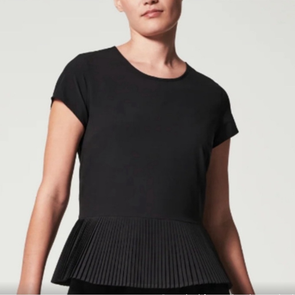 SPANX Black Short Sleeve Tee with Elegant Peplum